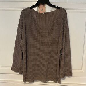 Brown Waffle Knit Long Sleeve Top